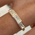 Classic Yellow Gold Bezel Three Stone Baguette Cut White Sapphire Wedding Band For Women