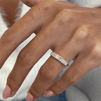 Classic Yellow Gold Bezel Three Stone Baguette Cut White Sapphire Wedding Band For Women