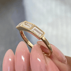 Classic Yellow Gold Bezel Three Stone Baguette Cut White Sapphire Wedding Band For Women