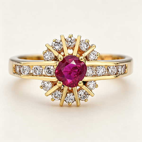 Yellow Gold Halo Cushion Cut Ruby Sapphire Engagement Ring