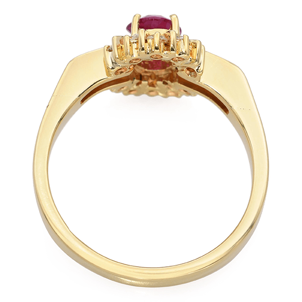 Yellow Gold Halo Cushion Cut Ruby Sapphire Engagement Ring