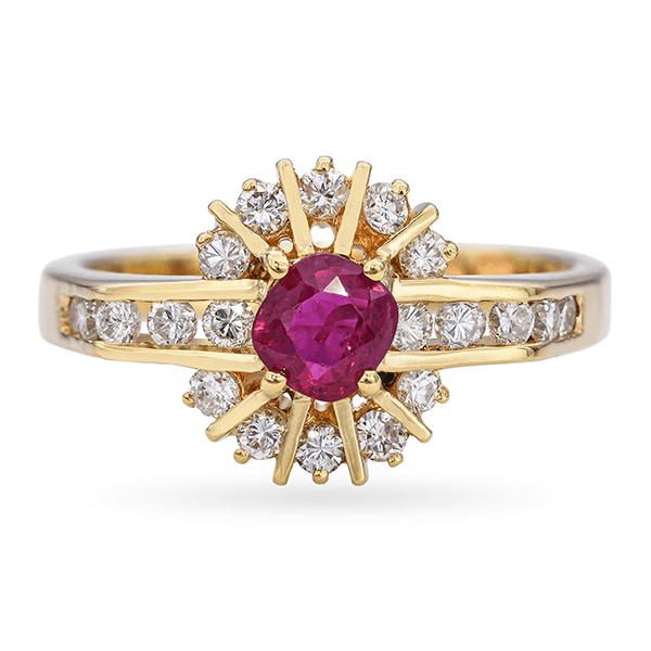 Yellow Gold Halo Cushion Cut Ruby Sapphire Engagement Ring