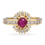 Yellow Gold Halo Cushion Cut Ruby Sapphire Engagement Ring