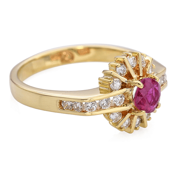 Yellow Gold Halo Cushion Cut Ruby Sapphire Engagement Ring