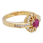 Yellow Gold Halo Cushion Cut Ruby Sapphire Engagement Ring