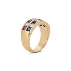 Luxury Jewelry Vintage Yellow Gold Asscher & Round Cut Ruby & Blue & White Sapphire Wedding Band