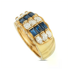 Art Deco Yellow Gold Baguette & Marquise Cut Blue & White Sapphire Wedding Band