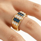 Art Deco Yellow Gold Baguette & Marquise Cut Blue & White Sapphire Wedding Band