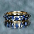 Yellow Gold Round Cut Blue Sapphire Half Eternity Wedding Band