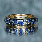 Yellow Gold Round Cut Blue Sapphire Half Eternity Wedding Band