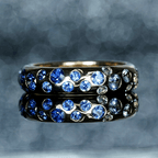 Yellow Gold Round Cut Blue Sapphire Half Eternity Wedding Band