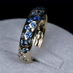 Yellow Gold Round Cut Blue Sapphire Half Eternity Wedding Band