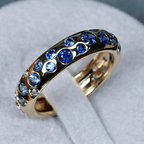 Yellow Gold Round Cut Blue Sapphire Half Eternity Wedding Band