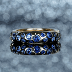 Yellow Gold Round Cut Blue Sapphire Half Eternity Wedding Band