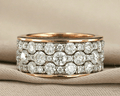 Two Tone Trip Row Round Cut White Sapphire Wedding Band