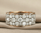 Two Tone Trip Row Round Cut White Sapphire Wedding Band