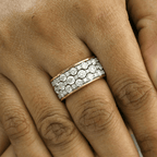 Two Tone Trip Row Round Cut White Sapphire Wedding Band