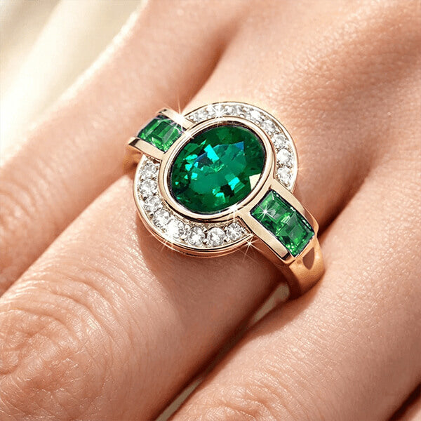 Art Deco Two Tone Bezel Setting Oval Cut Emerald Sapphire Engagement Ring