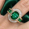 Art Deco Two Tone Bezel Setting Oval Cut Emerald Sapphire Engagement Ring