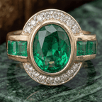 Art Deco Two Tone Bezel Setting Oval Cut Blue Sapphire Engagement Ring