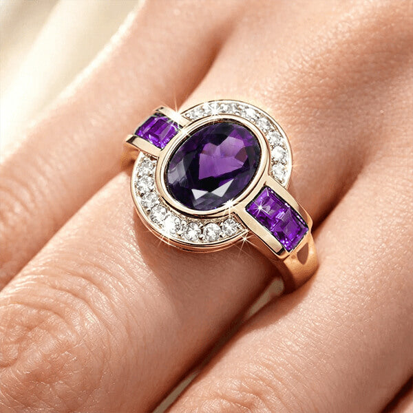 Art Deco Two Tone Bezel Setting Oval Cut Amethyst Sapphire Engagement Ring