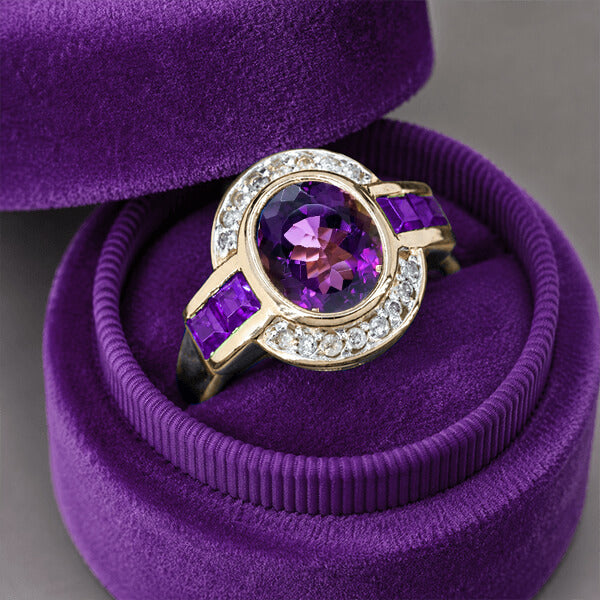 Art Deco Two Tone Bezel Setting Oval Cut Amethyst Sapphire Engagement Ring