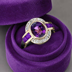 Art Deco Two Tone Bezel Setting Oval Cut Amethyst Sapphire Engagement Ring