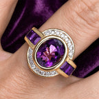 Art Deco Two Tone Bezel Setting Oval Cut Amethyst Sapphire Engagement Ring