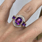 Art Deco Two Tone Bezel Setting Oval Cut Amethyst Sapphire Engagement Ring