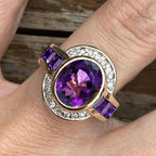 Art Deco Two Tone Bezel Setting Oval Cut Amethyst Sapphire Engagement Ring