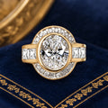 Art Deco Two Tone Bezel Setting Oval Cut White Sapphire Engagement Ring