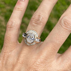 Art Deco Two Tone Bezel Setting Oval Cut White Sapphire Engagement Ring