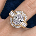 Art Deco Two Tone Bezel Setting Oval Cut White Sapphire Engagement Ring