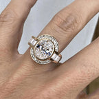 Art Deco Two Tone Bezel Setting Oval Cut White Sapphire Engagement Ring