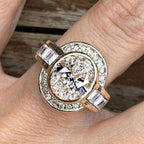 Art Deco Two Tone Bezel Setting Oval Cut White Sapphire Engagement Ring