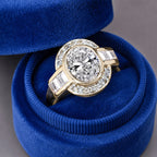 Art Deco Two Tone Bezel Setting Oval Cut White Sapphire Engagement Ring