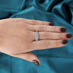 Pave Setting Round Cut White & Blue Sapphire Wedding Band