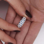 Pave Setting Round Cut White & Blue Sapphire Wedding Band