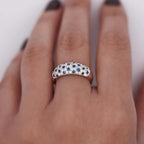 Pave Setting Round Cut White & Blue Sapphire Wedding Band