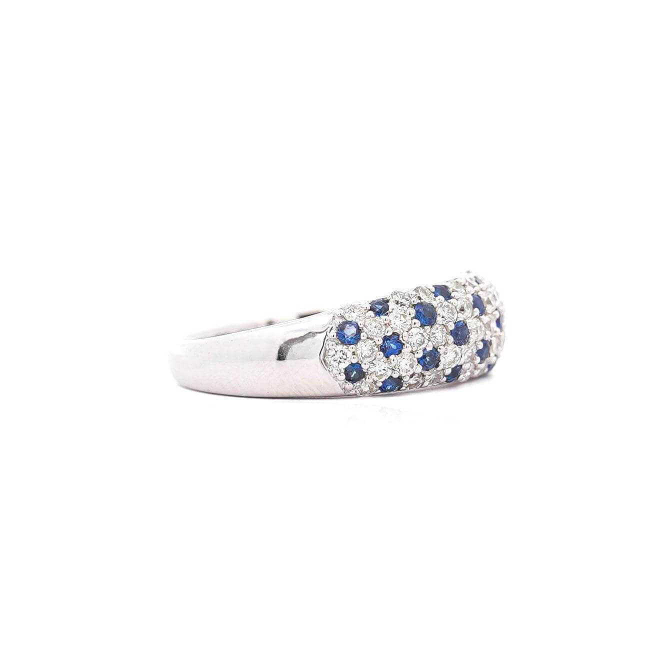 Pave Setting Round Cut White & Blue Sapphire Wedding Band