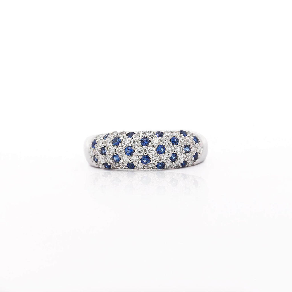 Pave Setting Round Cut White & Blue Sapphire Wedding Band