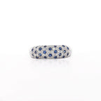Pave Setting Round Cut White & Blue Sapphire Wedding Band
