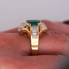 Vintage Yellow Gold Halo Bezel Emerald Cut Emerald Sapphire Engagement Ring