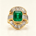 Vintage Yellow Gold Halo Bezel Emerald Cut Emerald Sapphire Engagement Ring