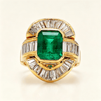 Vintage Yellow Gold Halo Bezel Emerald Cut Emerald Sapphire Engagement Ring