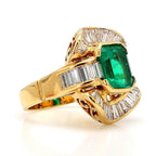 Vintage Yellow Gold Halo Bezel Emerald Cut Emerald Sapphire Engagement Ring