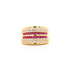 Multi Row Channel Setting Yellow Gold Asscher Cut Ruby & White Sapphire Wedding Band