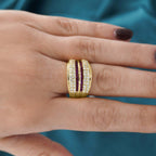 Multi Row Channel Setting Yellow Gold Asscher Cut Ruby & White Sapphire Wedding Band