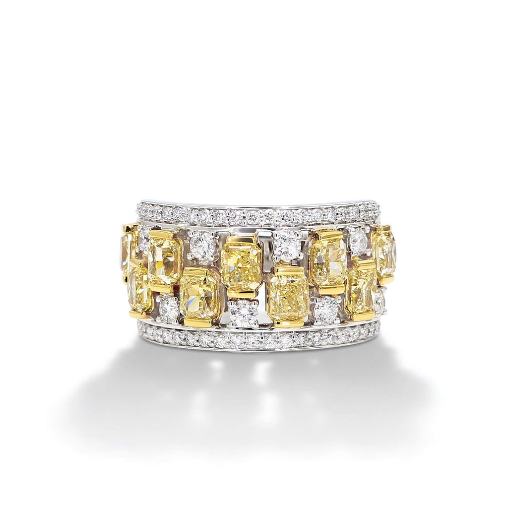 Two Tone Multi Row Radiant Cut Canary Sapphire Wedding Band For Women