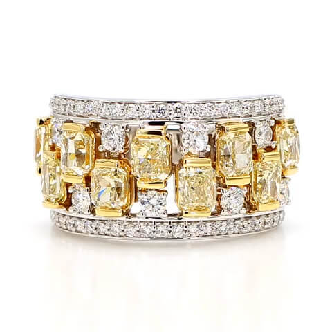 Two Tone Multi Row Radiant Cut Canary Sapphire Wedding Band For Women